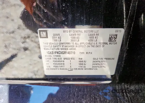 2016 GMC Yukon Xl C1500 Sle from USA, damaged, VIN 1GKS1FKCXGR149719